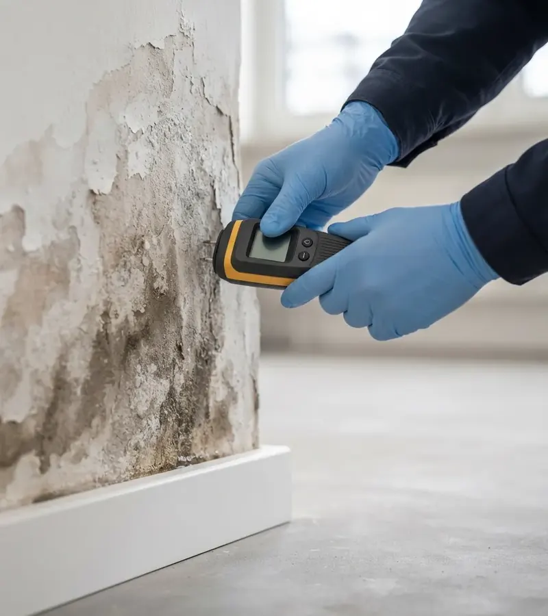 Muro con umidità di risalita e distacco dell'intonaco a Rimini